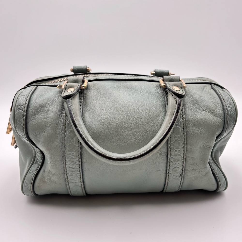 Gucci GG Embossed Leather Boston Bag Sage Green Gold Hardware - Picture 2 of 9